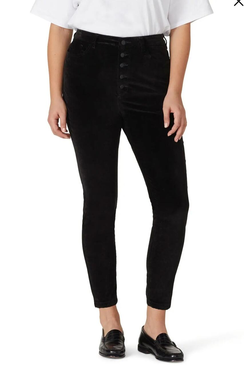 DL 1961 Chrissy black velvet ultra high rise button fly ankle pants Size 27 Goth
